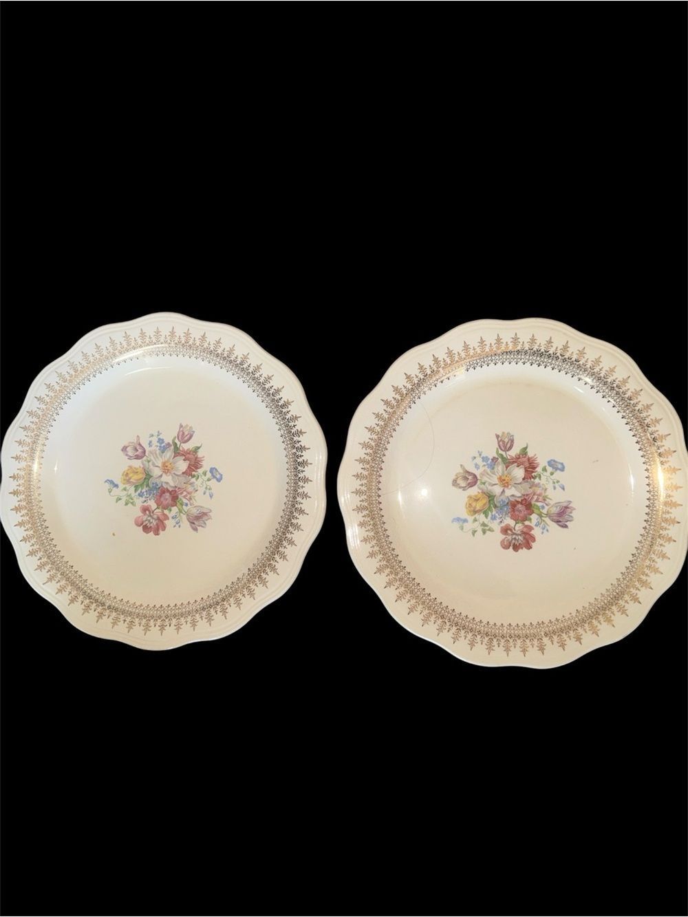 Vintage French Saxon Porcelain China Plates in 22k gold-Set of Two
